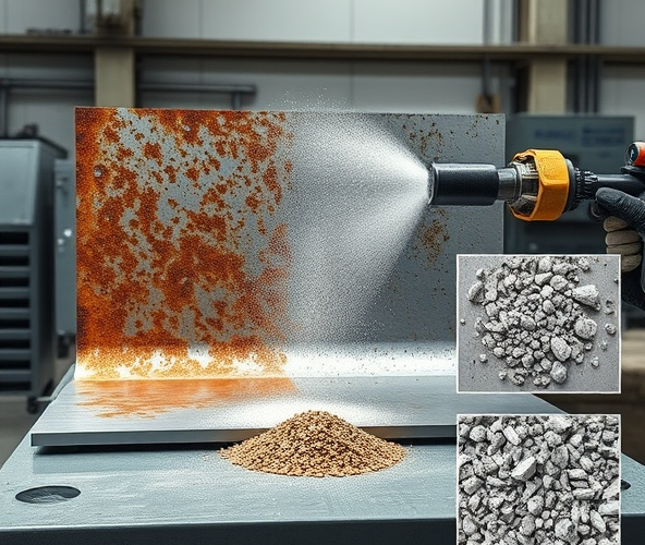 Jakie ścierniwo do piaskarki usunie rdzę z cienkiej blachy bez fal?